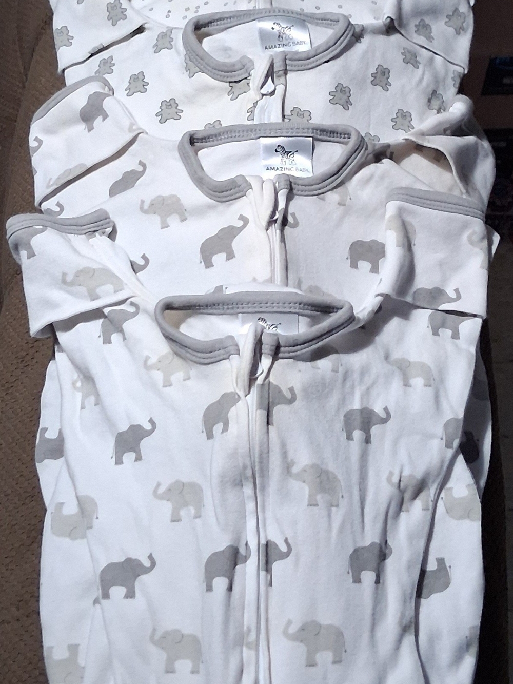 4 Amazing Baby Transitional Zip Romper in Light Gray Prints (Set Of 4).